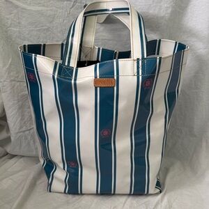 Consuela Teal and White Striped Tote
